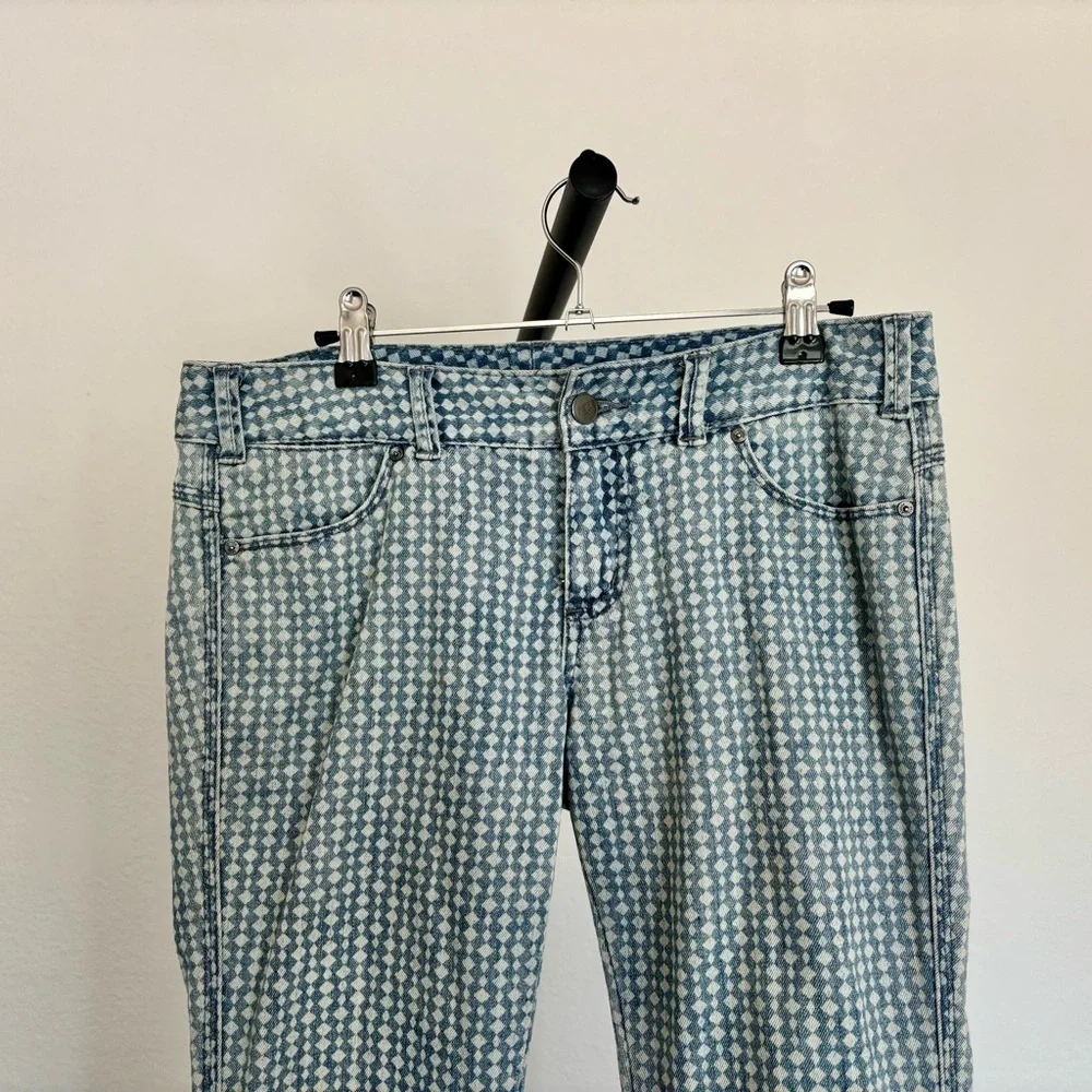 Free People Geometric Diamond Pattern Blue Skinny Jeans Size 27W